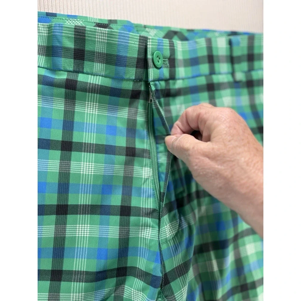 Nike Dri-Fit Standard‎ Fit Lightweight Golf Shorts Mens Size 38 Green Blue Plaid